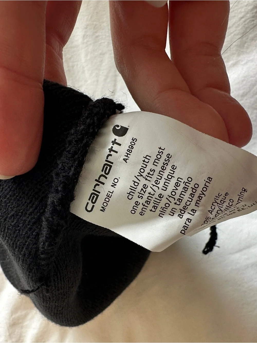 Carhartt Kids Black Knit Beanie with Gold Logo Patch